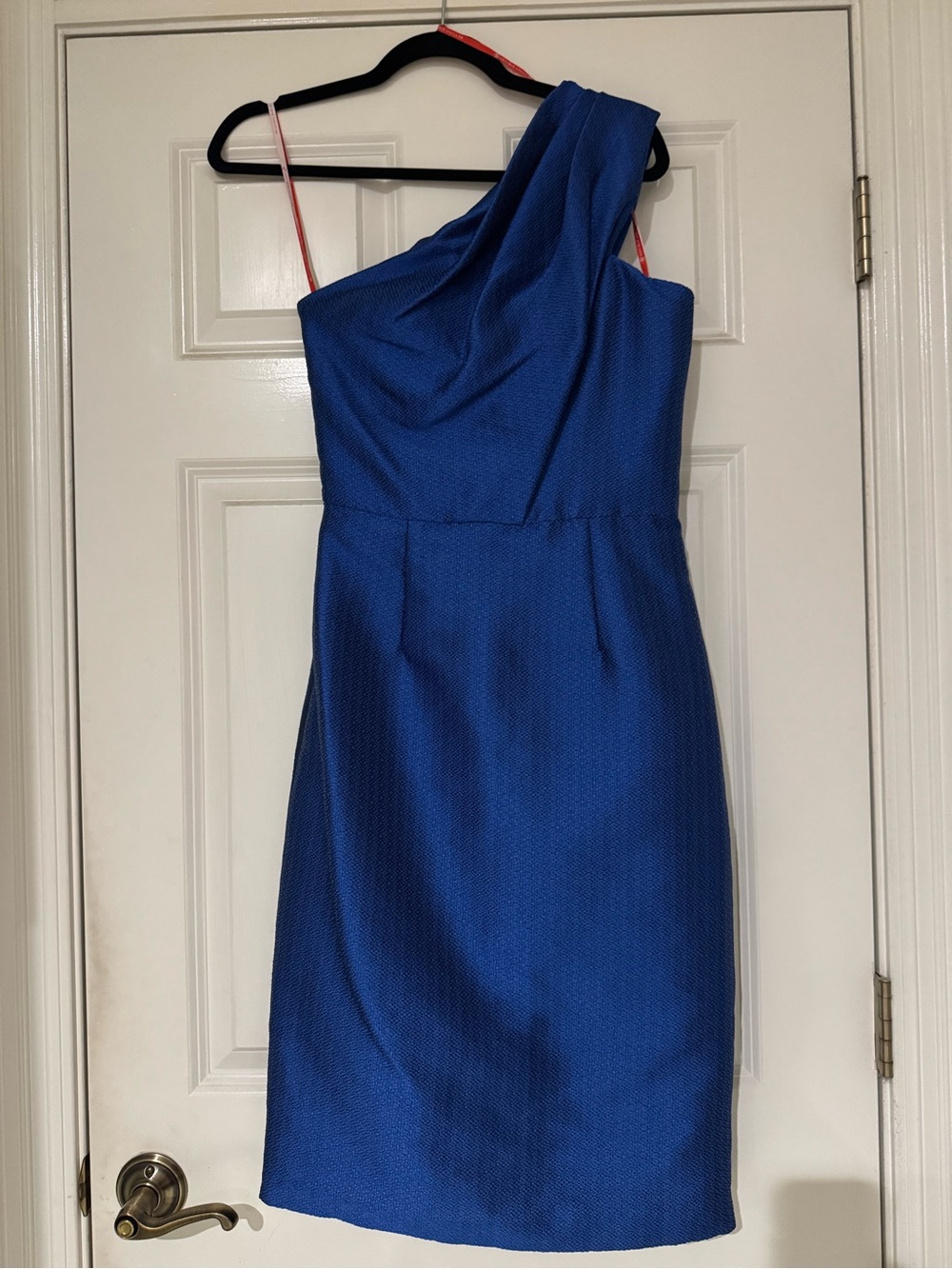 Monique Lhuillier One-Shoulder Cobalt Blue Draped Dress